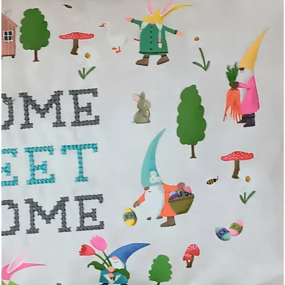 Isaac Mizrahi Gnome Sweet Gnome Feather Pillow Spring Easter Flowers Mushrooms